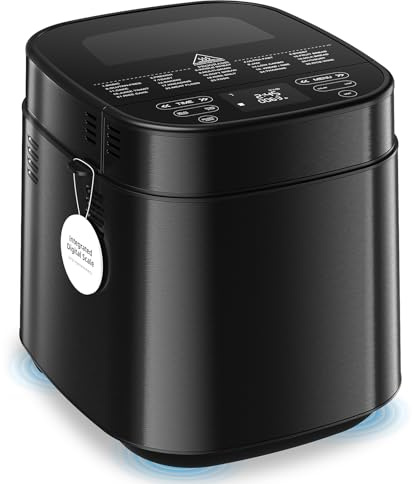 LCKSMAL 2.5LB Bread Maker with Built-in Electronic Scale, 25-in-1 Bread Machine, Beginner-Friendly with Adjustable Baking & Fermentation, Non-Stick Easy-Clean Pan, Quiet, 15H Delay, Recipes, Black