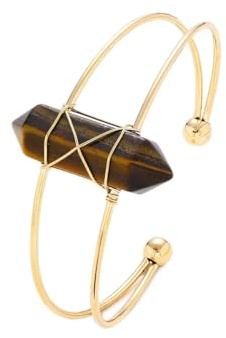 APXXAIBO Natural Crystal Hexagonal Column Open Cuff Bracelet, Hand-Wrapped Luxury Energy Bangle (9,One Size)