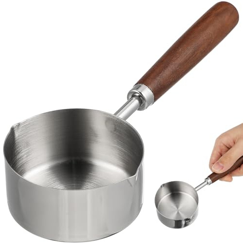 UKCOCO Mini Topf Edelstahl 125ml mit Holzgriff - Kleiner Butterwärmer Induktion & Herd - Milchpfanne für Saucen, Schokolade & heißes Öl - Kompakter Stielkasserolle Küchenhelfer für Haushalt | Induktion & Herd Milchpfanne für Saucen, Schokolade & heißes Öl - Kompakter Stielkasserolle Küchenhelfer für Haushalt