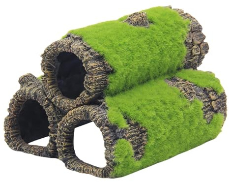 Aquarium Cave | Artificial Resin Habitat, Tunnel Ornament with Moss for Betta Fish - for Betta Fish, Freshwater and Shrimp, Terrarium Enrichment and Reproduction