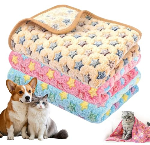 CVASNF 3 Stück Hundedecke, 104 x 76 cm Weiche katzendecke für Katzen Flauschig Waschbare Haustier Decken Sterndecke für Hunde Katzen((Blau, Braun, Rosa)