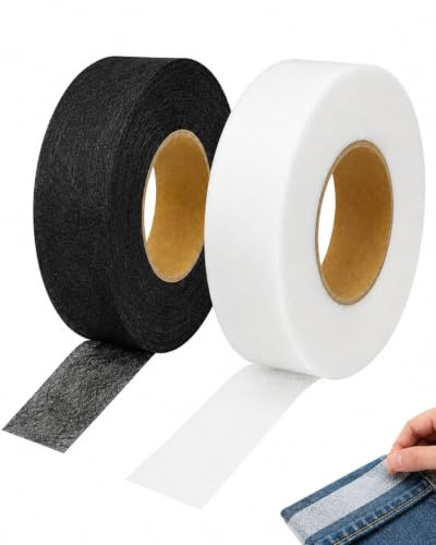 RAVNIX 2 Rollos de Cinta Termoadhesiva para Dobladillos, 2x 50m (20mm) Negro/Blanco | Cinta Adhesiva para Ropa Resistente y Lavable | Ideal para Acortar Pantalones y Cortinas sin Coser