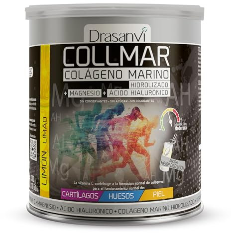Drasanvi COLLMAR Colágeno Marino Hidrolizado con Ácido Hialurónico, Magnesio, Vitamina C | para Cartílagos, Huesos y Piel |Alta Dosis 9.717 mg/dia |300g de Polvo=28 Días | Sabor Limón