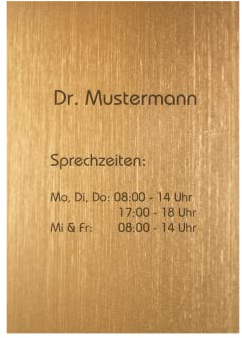 Personalisiertes Kanzleischild mit Gravur in Messing-Optik aus Acryl - 400 x 300 mm - großes Türschild, Praxisschild, Firmenschild gold-metallic