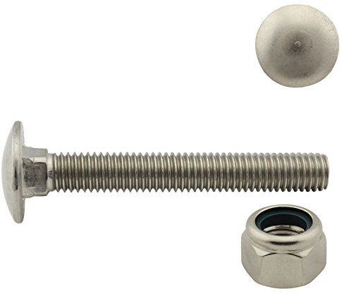 Flachrundschrauben/Schlossschrauben mit Sicherungsmuttern (hohe Form) - M6x40 - (20 Stück) - Vollgewinde - DIN 603 / DIN 982 - Edelstahl A2 (V2A) - SC603 / SC982