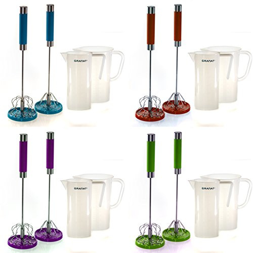DbKW XXL Set Automatik Quirl & Untersetzer & Messbecher, Edelstahl, Rührbesen, Handquirl, Schneebesen Drehautomatik (Limette)