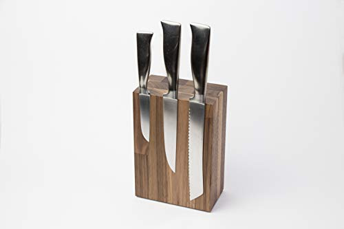 Messerblock BLOQ 701 unbestückt | Magnetblock Holz für 6 Messer | Nussbaum Messerleiste | Magnetleiste 21 x 14 x 8 cm