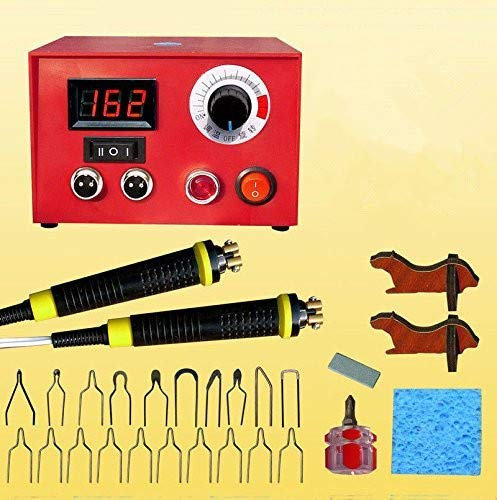 ele ELEOPTION Digital Brandmalerei Maschine Pyrographie Werkzeug mit 2 Sockets für Dual Lötpistolen 50W 220V Brandmal-Lötkolben Set 20Pcs Brennspitzen für Handwerk Holz Brennen Schnitzerei
