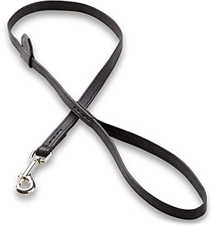 Jack & Russell Premium Leder Hundeleine Charly - Fettleder 1m - Qualität Hunde Leder Leine - Führleine mit Bolzen-Karabiner Charly (Schwarz)