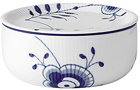 Royal Copenhagen Blue Fluted Mega Storage Jar Aufbewahrungsbox aus Porzellan in der Farbe Blau-Weiß 75cl, Maße: 15,5cm x 15,5cm x 6,5cm, 1028379