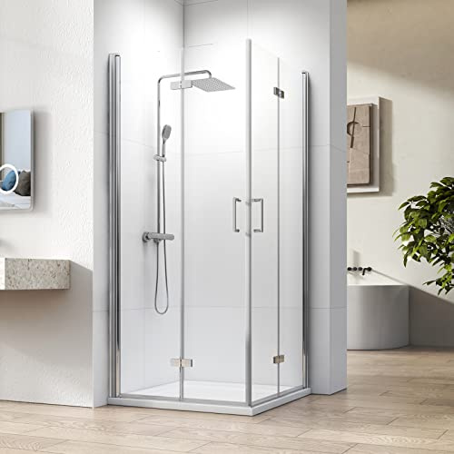 Heilmetz® Duschkabine 90x90 cm Falttür Eckeinstieg Duschkabine Beide Seiten 180° Falttür Duschabtrennung Drehfalttür Doppel Duschtür Duschwand 6mm ESG Glas Nano Beschichtung - Höhe 195cm