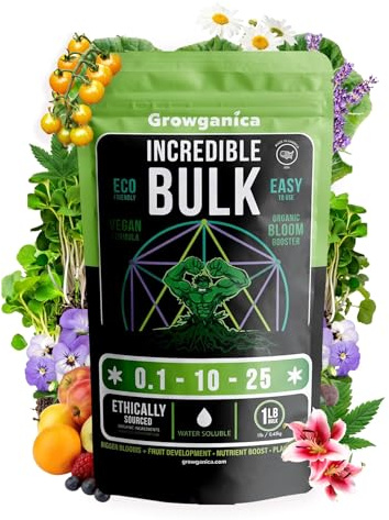 Organic Bloom Booster, Incredible Bulk 0.1-10-25. Organic Vegan Plant Food (1lb)
