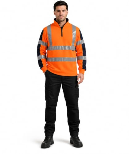 shelikes Hi Vis Viz 2 Tone Rugby Shirt High Visibility Reflective Safety Traffic Construction Two Tone Sweatshirt Jumper | Workwear Top
