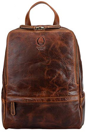 Corno d´Oro Premium Eleganter Rucksack Damen Leder Mittelgroß mit vielen Fächern I Handmade Damenrucksack Echt Leder für 14 Zoll Laptop I Lederrucksack Vintage Braun