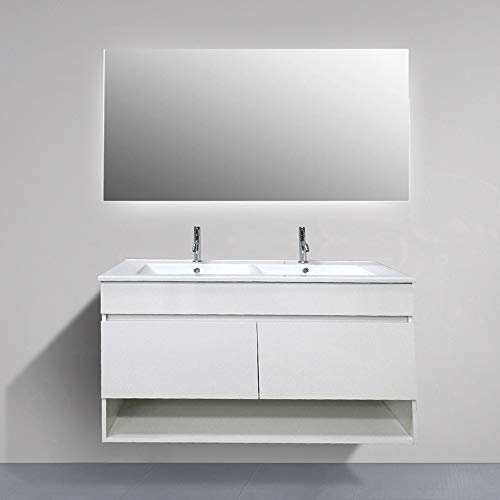 DUCHA-ES Mueble de baño suspendido Hera con Espejo y Lavabo de Dos Senos 120 cm