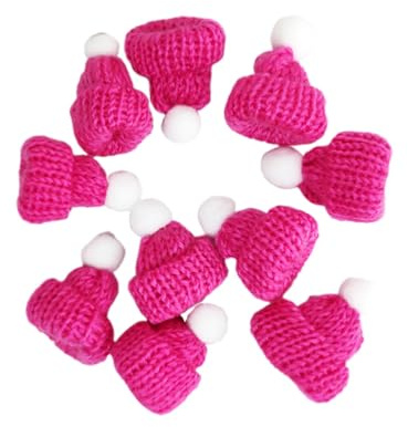 VALICLUD Miniatur Mütze DIY Mini Strickmützen Basteln Rosig Hut mit Pom Pom Lutscher Topper Puppenmütze 10pcs Christbaumschmuck Weinflasche Abdeckung Schmuck Schlüsselanhänger Zubehör