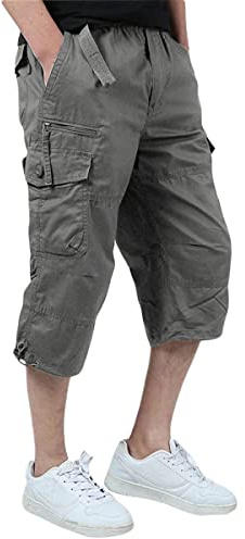 Allthemen Pantaloni Cargo Estivi 3/4 da Uomo Pants da Lavoro Casual con Multitasche Pantaloncini per Il Tempo Libero Sport Grigio L