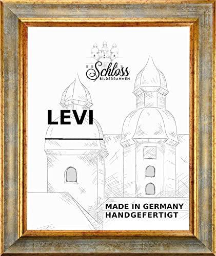 Bilderrahmen Barock Massivholz Donau 70 x 50 cm Farbe Türkis Gold mit entspiegeltem Kunstglas 1mm