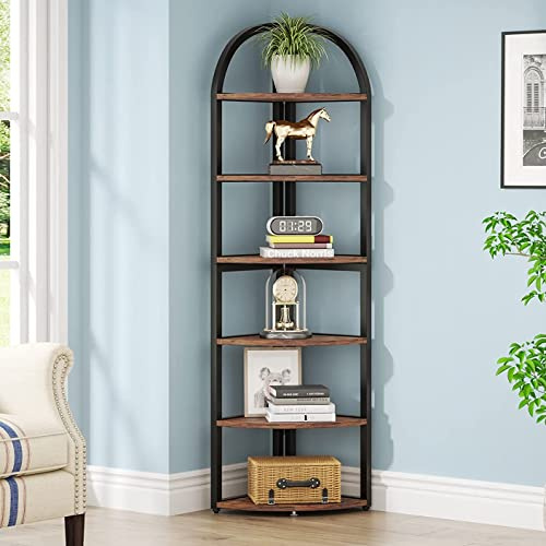 Tribesigns 6 Tier Corner Shelf, 71 inch Tall Corner Bookshelf for Small Space, Rustic Plant Stand Display Rack for Living Room, Home Office, Kitchen