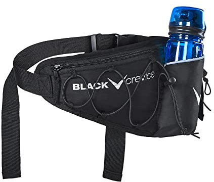 BLACK CREVICE Trinkgürtel I Laufgürtel mit integrierter 0,5l Trinkflasche I Hauptfach mit zusätzlichem Accessoirefach I verstellbare Hüftgurt I gepolstertes Rückenteil I 100% Polyester