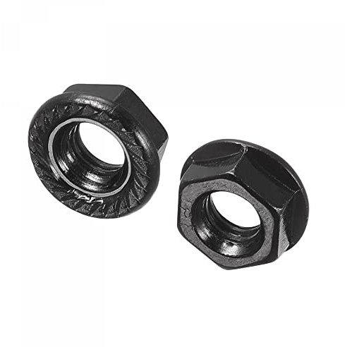 sourcing map M6 Serrated Flange Hex Lock Nuts, Carbon Steel Black Oxide Finished 20pcs