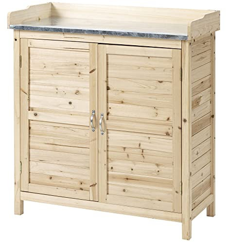 Outsunny Gartenschrank Pflanztisch mit Unterschrank Holz Geräteschrank Schrank mit 2 Einlegeböden Geräteschuppen Garten Schuppen Outdoor Natur 83 x 40 x 92 cm