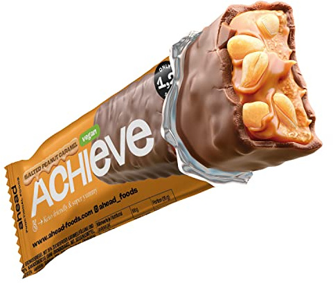 AHEAD Veganer Süßigkeiten Riegel – Salted Peanut Caramel – 16 x 35g – Keto Riegel mit Schokolade ohne Zuckerzusatz – nur 5g Net Carbs pro Low Carb Süßigkeit - Verbesserte Rezeptur