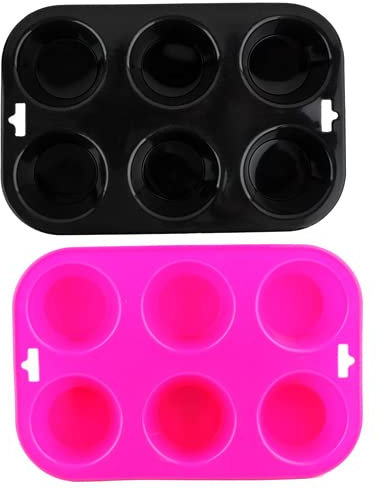 Selecto Bake Lot de 2 moules à muffins en silicone anti-adhésif pour 6 muffins, cupcakes, Yorkshire et pudding Noir/rose