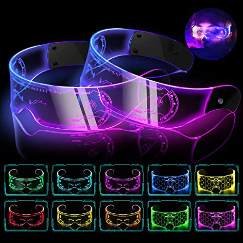 flintronic 2 PCS Cyberpunk Lunettes Lumineuses Led, 7 Couleurs 5 Modes Affichage LED Lunettes Électroniques Futuriste, Lunettes Néon Lunettes De Fête à LED pour Fête/Discothèque/DJ/Concert/Cosplay
