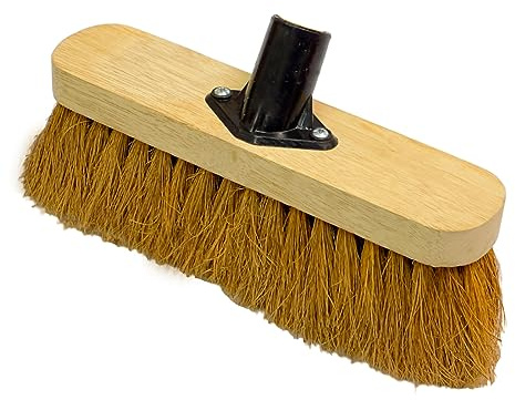 10” Soft Broom Head Only Indoor Outdoor Sweeping Brush with Natural Coco Bristles Broom Head Outdoor Durable Support Bracket for Cleaning Flat and Smooth Surfaces Decking and Paving Slabs (Pack of 1)