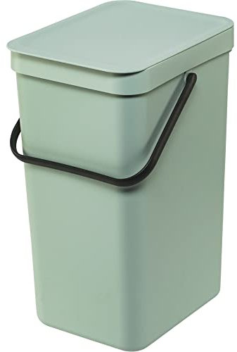 Brabantia Sort & Go 16L Cubo de basura (verde jade), cubo basura reciclaje con asa y tapa con posición abierta, papelera cocina para reciclaje con diseño multi-talento, fácil de limpiar