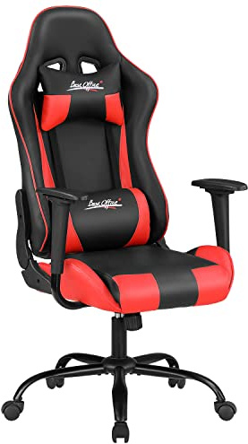 Gaming Chair Office Chair Desk Chair with Lumbar Support Headrest Armrest Task Rolling Swivel Ergonomic E-Sports Adjustable PC Gamer Chair (Red)