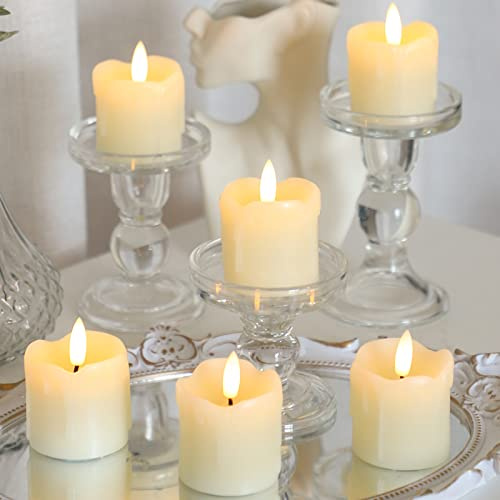 Lezonic Flameless Votive Candles Battery Operated with Remote and Timer, Pack of 6 (D:2 X H:2) LED Ivory White Long Lasting Flickering Wax Candles with Realistic 3D Flame