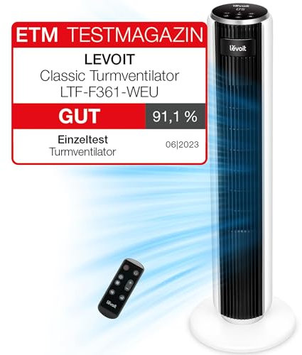 LEVOIT Ventilatore a Torre con Telecomando 92CM, Amazon Exclusive, Potente Ventola di Raffreddamento Silenziosa 28 dB, 3 Modalità, 5 Velocità, Oscillazione 90° Timer 12H, Display LED, 39W