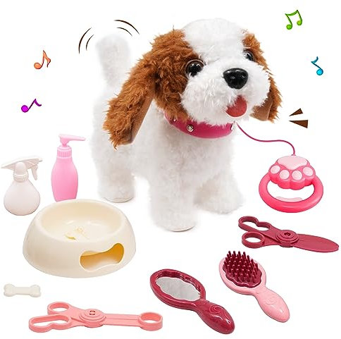 Ark Miido Walking Dog Toy with Remote Control - Interactive Plush Pets Puppy Toy with Walking, Barking, Singing, Shaking Tail, Pretend Dress Up for Boys & Girls
