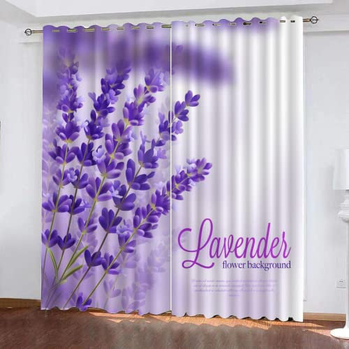 HABEAT 3D Lavendel Gardinen Abdunkelnde Lila Blumen Kindervorhänge Vorhang mit ösen 2er Set Vorhänge Blickdicht Verdunkelungs für Kinderzimmer Schlafzimmer Wohnzimmer B 140 X H 160 cm