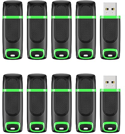 KEXIN 32GB USB Stick 10 Pack USB 2.0 Mini USB Memory Stick Pen Drive Thumb Drive Cap Design Data Storage Stick Zip Drive for Computer, Tablet, TV, Car (Green)