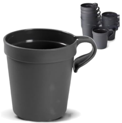 Abena Gastro Reusable 9oz Charcoal Grey Stacking Dishwasher Safe Stackable Unbreakable Camping Plastic Coffee Mugs - Pack of 12