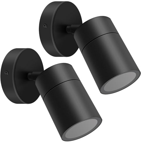 Kerry Outdoor Wall Lights, IP65 Waterproof Outside Lighting Mains Powered, External Black Stainless Steel Adjustable Spotlights, Exterior Wall Mount Downlight for Front Door, Proch -2 Pack(Bulb Excl.)