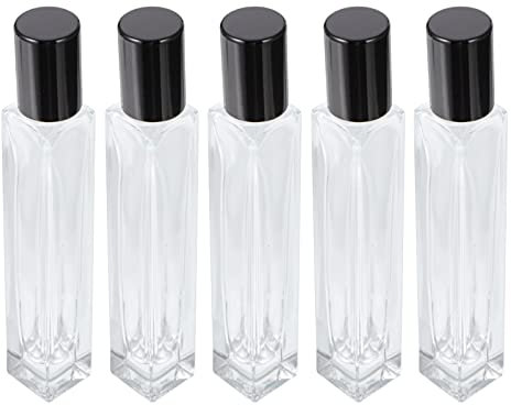 Housoutil Glass Roll on Bottles and Perfume Roller Bottles 5pcs 10ml Empty Essential Oil Black Caps for Travel and Aromatherapy
