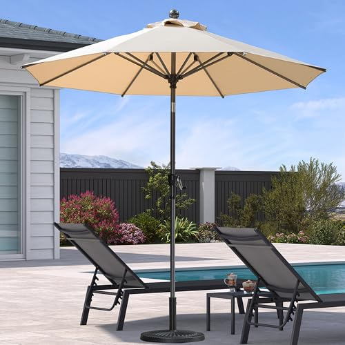 PURPLE LEAF Parasol de Jardin Exterieur en Aluminium de 245 cm, Parasol Rond Inclinable avec Manivelle et 8 Baleines Robustes, Résistant à la Rouille et aux UV, Adapté aux Balcons et Terrasses, Beige