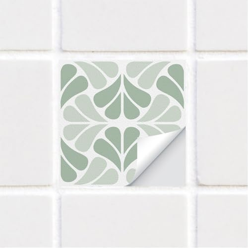 Lukery 10 PCS Azulejos Adhesivos Cocina Baño, Impermeables DIY Azulejos Ceramica Azulejo Adhesivo Pared Suelo, PVC Retro Escandinavo Azulejos Pegatina (20x20cm,Motivo Verde)