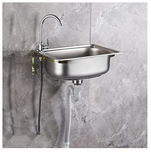 Wandmontiertes Edelstahl-Waschbecken, Handwaschbecken, Arbeitsplatzspüle mit Abfluss und Fallrohr, für Hotels, Restaurants, Küchen (Farbe: Silber, Größe: B (37 x 32 cm) Happy Gift