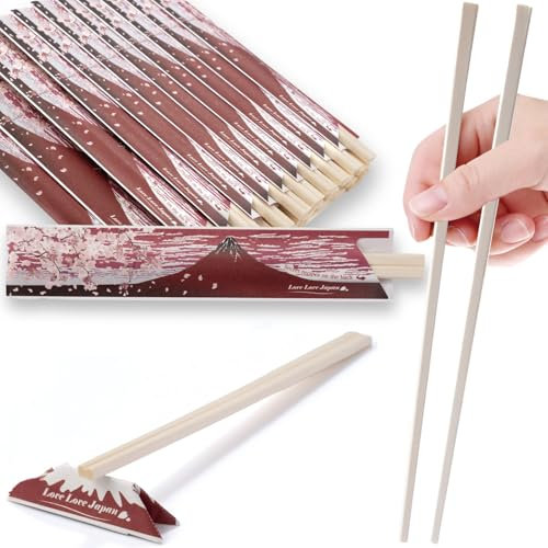 40 Pairs Disposable Chopsticks with Japan Hokusai Designed Origami Paper Rest, Individually Wrapped Chopsticks for Asian Japanese Dishes, Sushi Ramen (Red Fuji)