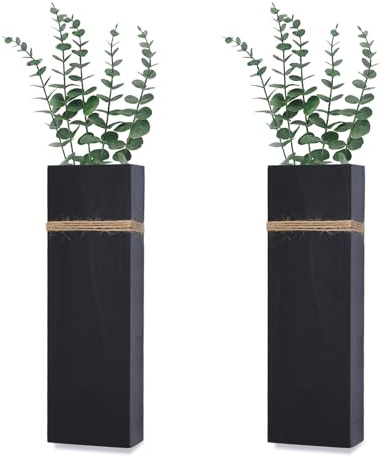 Wall Planters for Indoor Plants - 2 Pack Wood Wall Vases for Dried Flowers & Artificial Plants Modern Farmhouse Wooden Vase for Living Room Bedroom Kitchen Decorations - Black