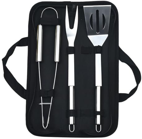 Hsthe Sea3 pièces, Kit d'outils de Barbecue en Acier Inoxydable avec Sac Fourre-Tout, Pinces et Pelle Accessoires d'outils de Barbecue pour la Cuisson au Barbecue Camping en Plein air