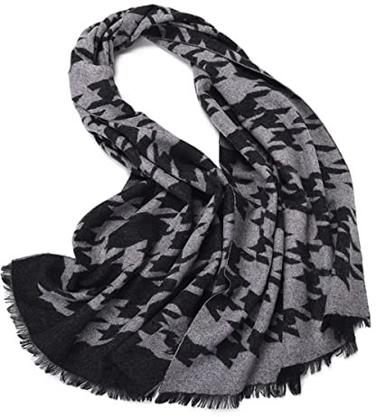 Schal aus reiner Wolle, Winterschal, langer, warmer Kaschmirschal, klassischer Druck, grauer Schal für Damen