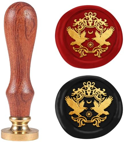 DELORIGIN 25mm Abzeichen Krähenwachs Siegelstempel Retro Siegelstempel Abnehmbarer Messingkopf Siegelstempel Personalisiert Wachssiegel Mit Holzgriff Für Umschlag Grußkarte Brief Hochzeit