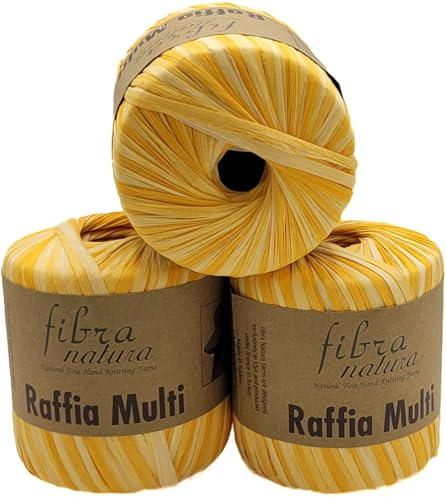 105 Gramm Fibra Natura Raffia Multi Bast-Garn bunt, 100% Viskose/Zellulose, Makramee Kordel Naturgarn mehrfarbig (gelb creme 117-15)