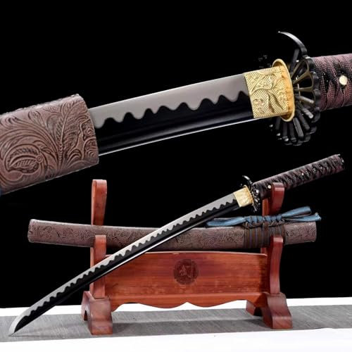 78cm handgefertigt Wakizashi Katana,Manganstahl Klinge mit Schwärzungsprozess,PU-Leder umwickelte Holzscheide,Japanischer Samurai-Schwert für Kendo,Geschenke,Dekoration,Sammlung,Ausstellung,Cosplay
